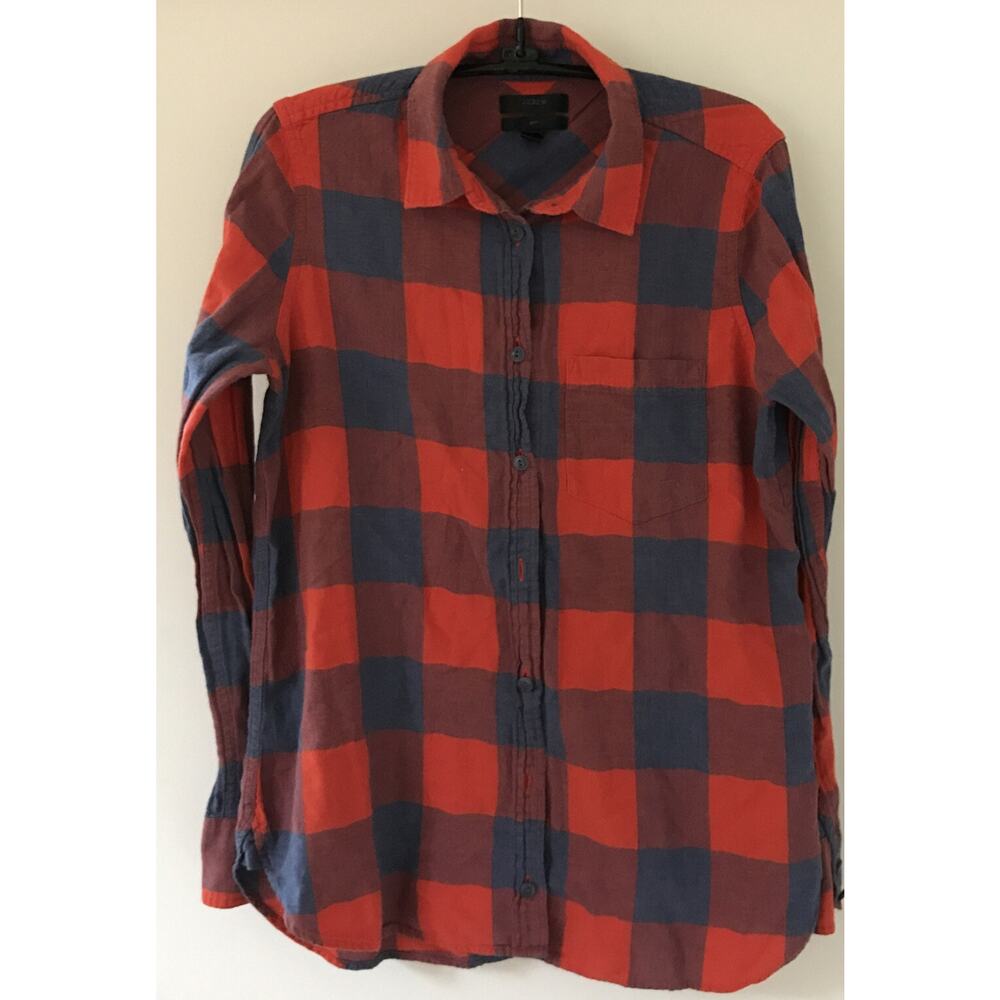 J Crew Boy Vintage Style Red Plaid Button Up Cotton Flannel Shirt 2
